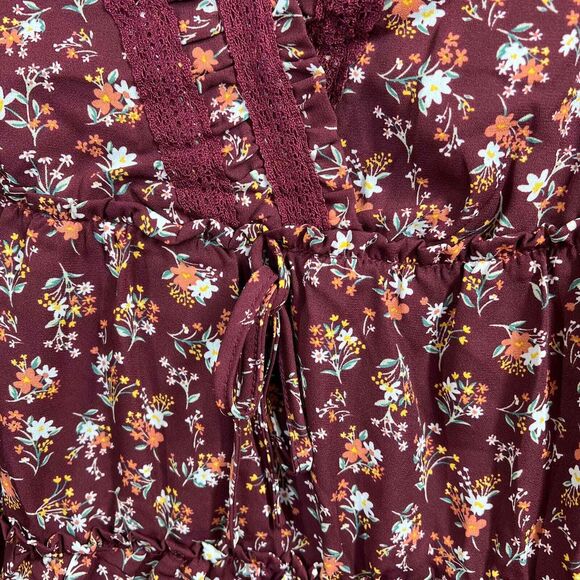 Planet Heart Juniors' Crochet-Trimmed Surplice Tiered Top Windsor Wine size S - Picture 9 of 16